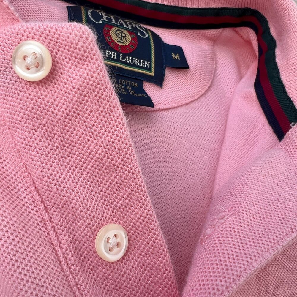 Vintage 90s Chaps Ralph Lauren 100% Cotton USA Made Pink Polo Shirt Size Medium - Picture 11 of 15